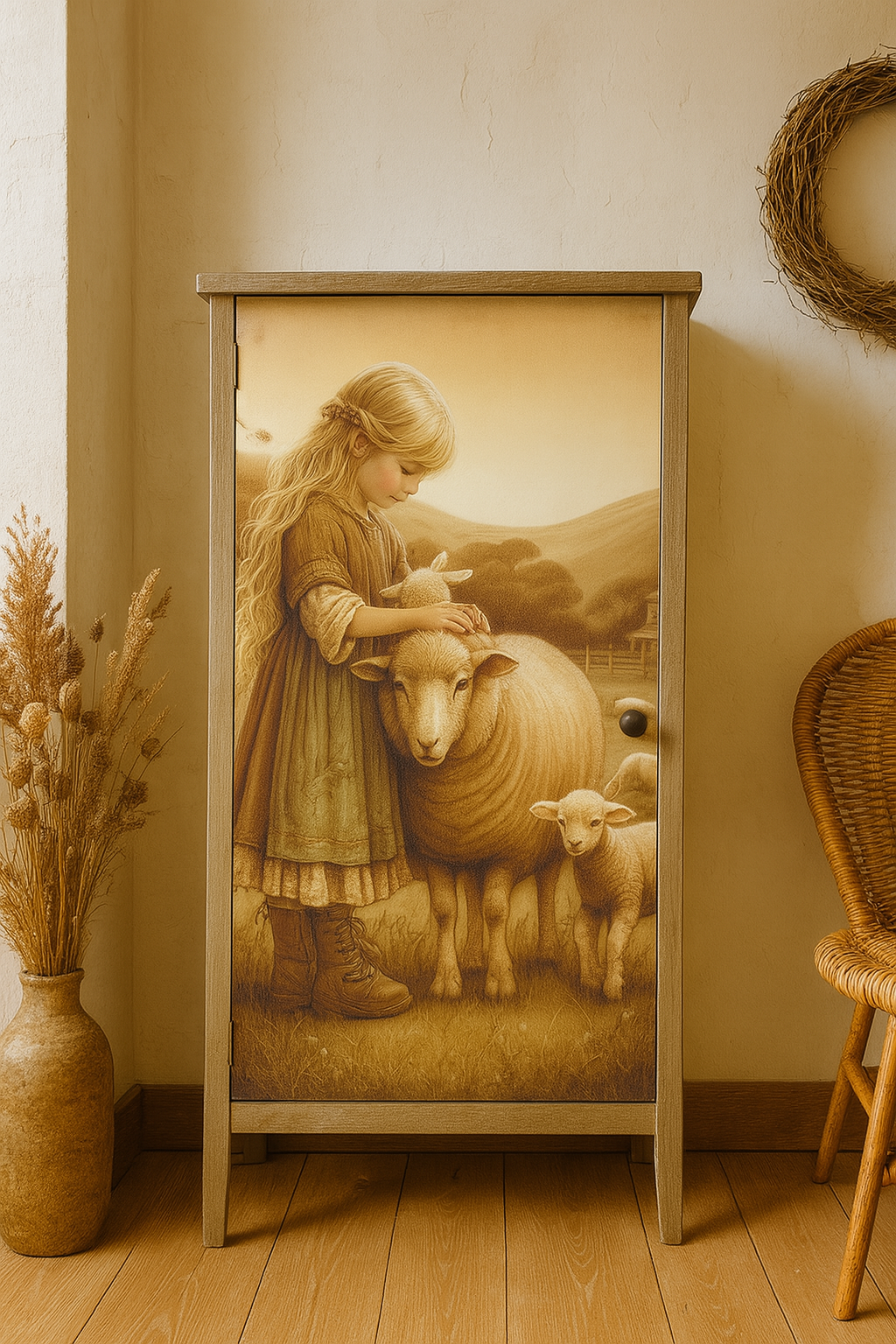 A girl and her Flock - A1 size large Decoupage Paper