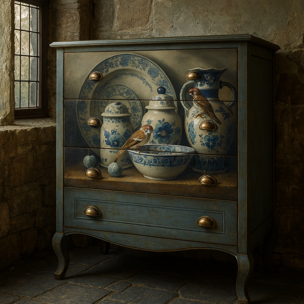 Feathers & Plates - A1 size large Decoupage Paper