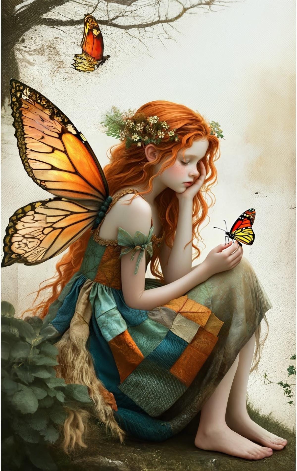 Girl with Butterfly - A1 size large Decoupage Paper