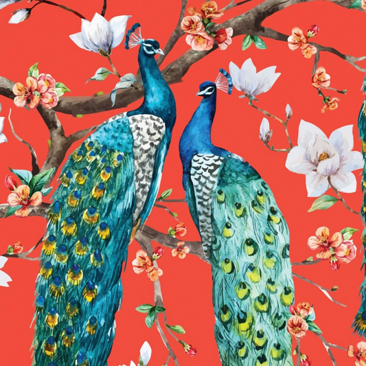 Coral Peacocks - A1 size large Decoupage Paper