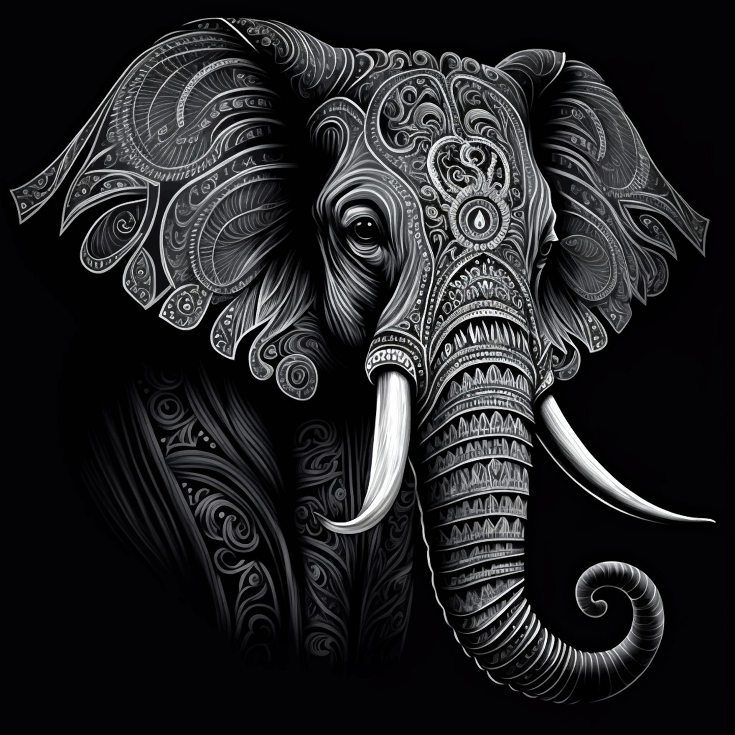 Black & White Elephant - A1 size large Decoupage Paper