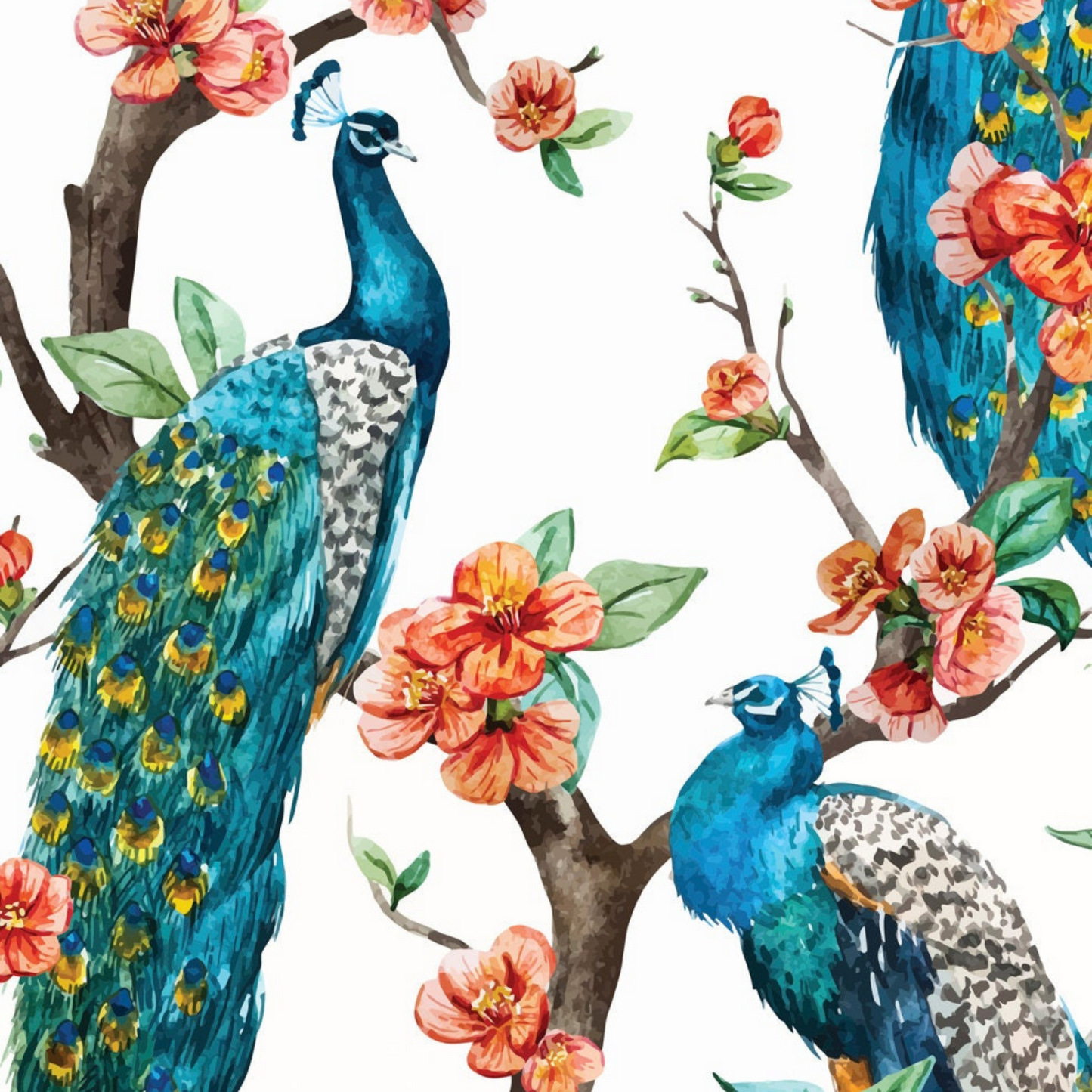 White Peacocks - A1 size large Decoupage Paper