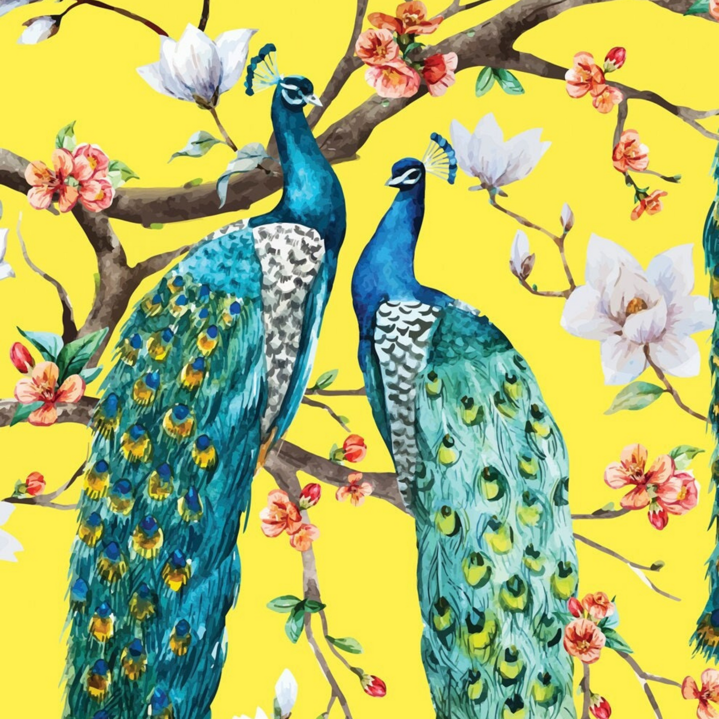 Yellow Peacocks - A1 size large Decoupage Paper