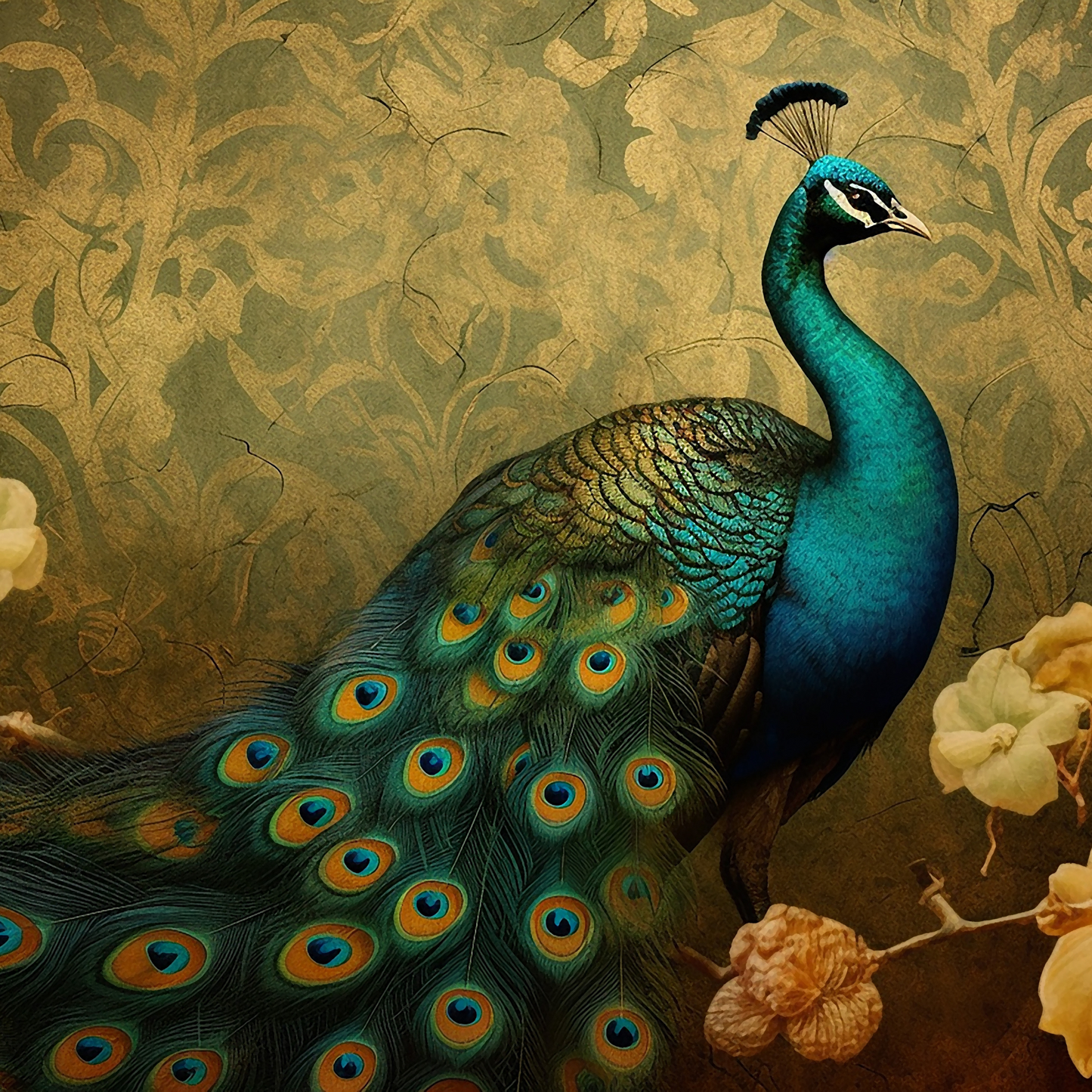 Golden Peacock - A1 size large Decoupage Paper