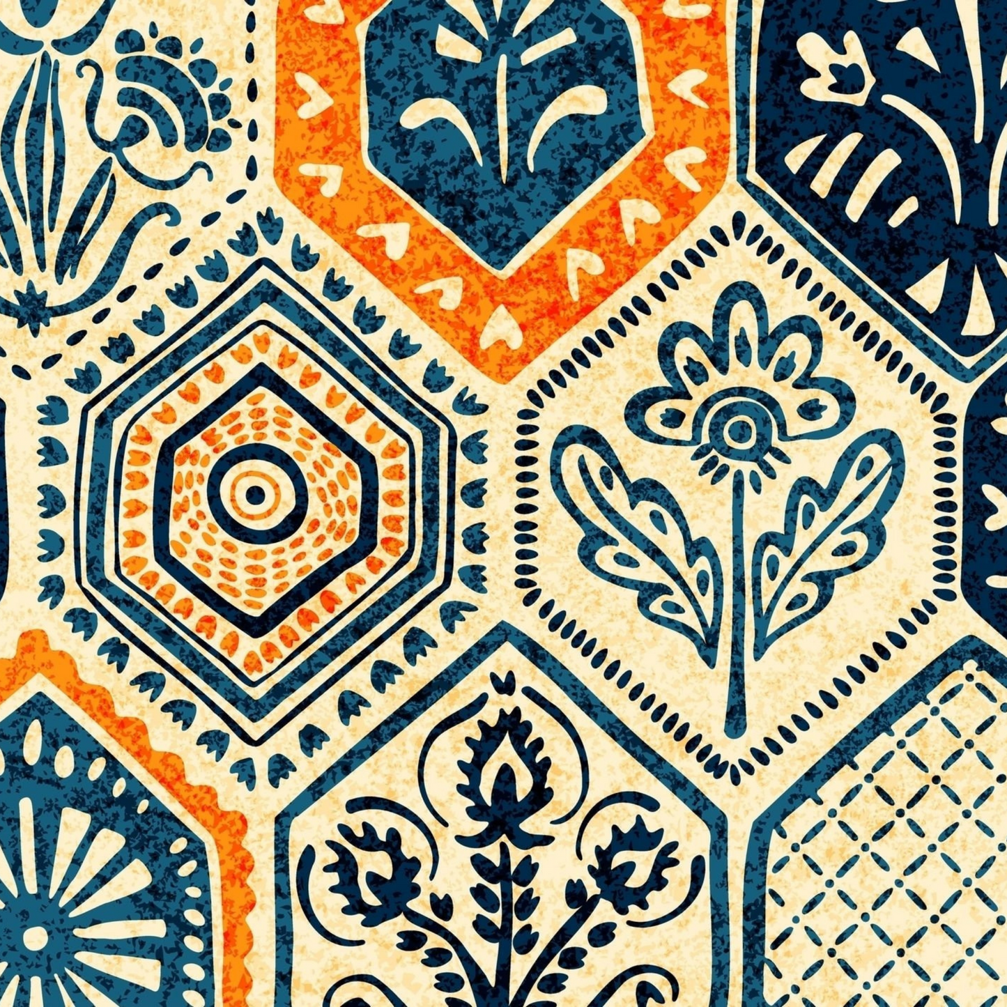 Blue & Orange Tile - set of 3 repeat pattern decoupage paper - Moroccan inspired