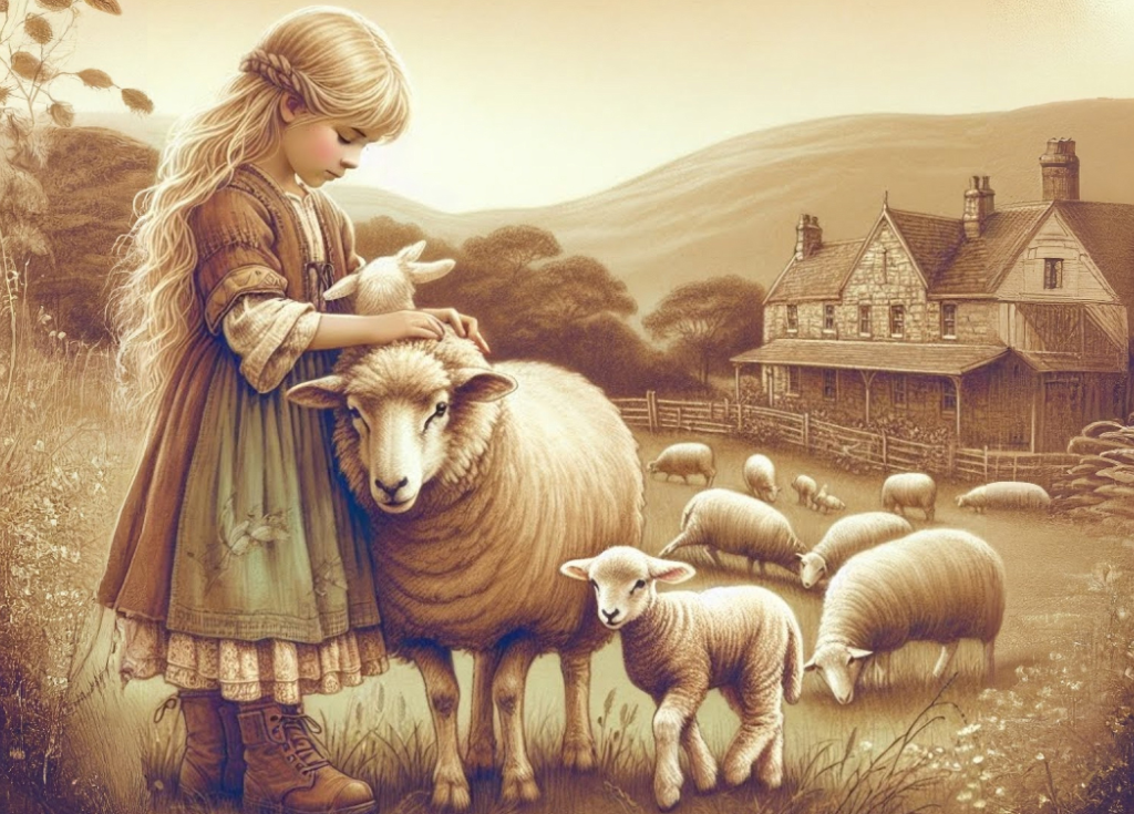 A girl and her Flock - A1 size large Decoupage Paper