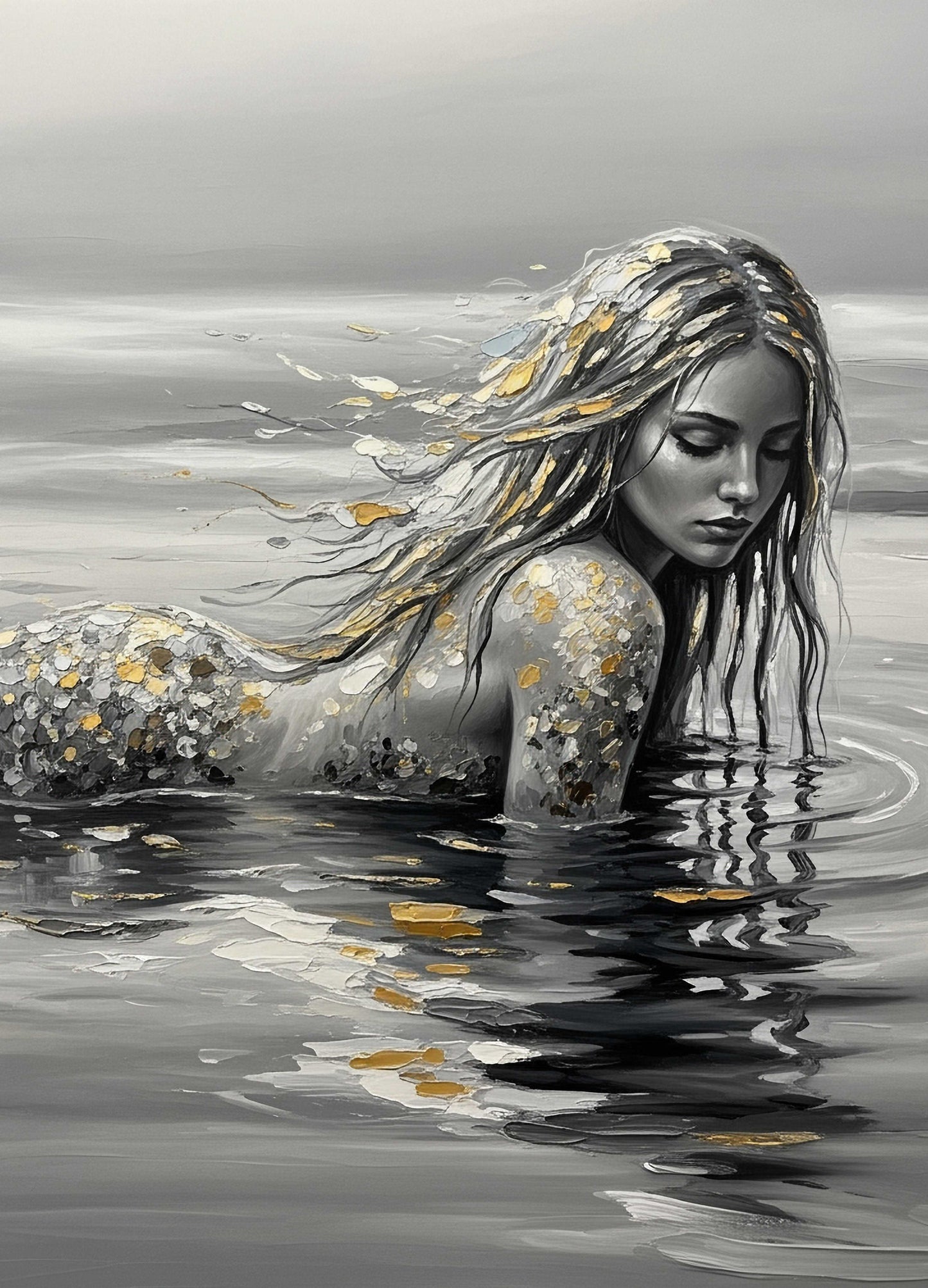 B&W Mermaid - A1 size large Decoupage Paper