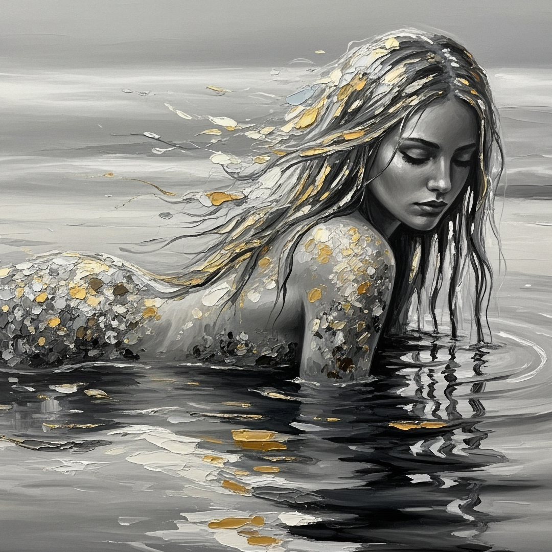 B&W Mermaid - A1 size large Decoupage Paper