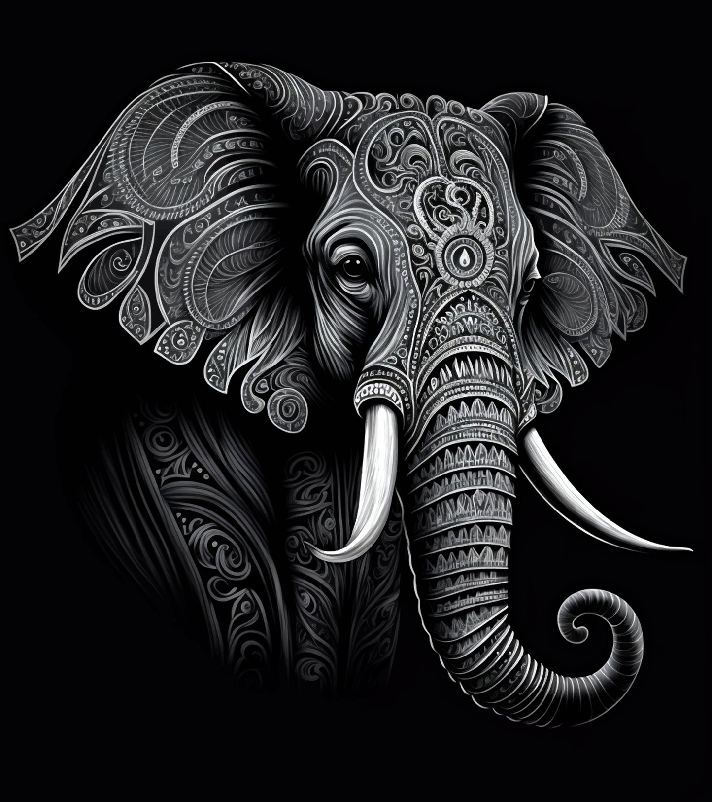 Black & White Elephant - A1 size large Decoupage Paper