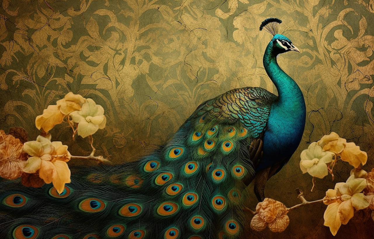 Golden Peacock - A1 size large Decoupage Paper