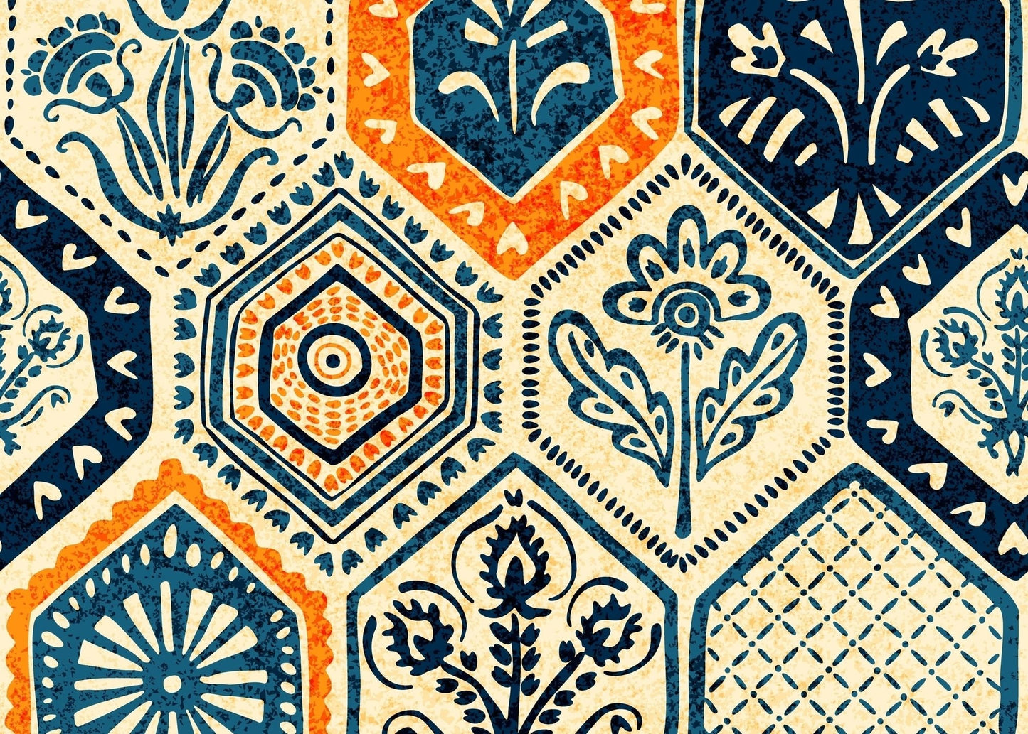 Blue & Orange Tile - set of 3 repeat pattern decoupage paper - Moroccan inspired