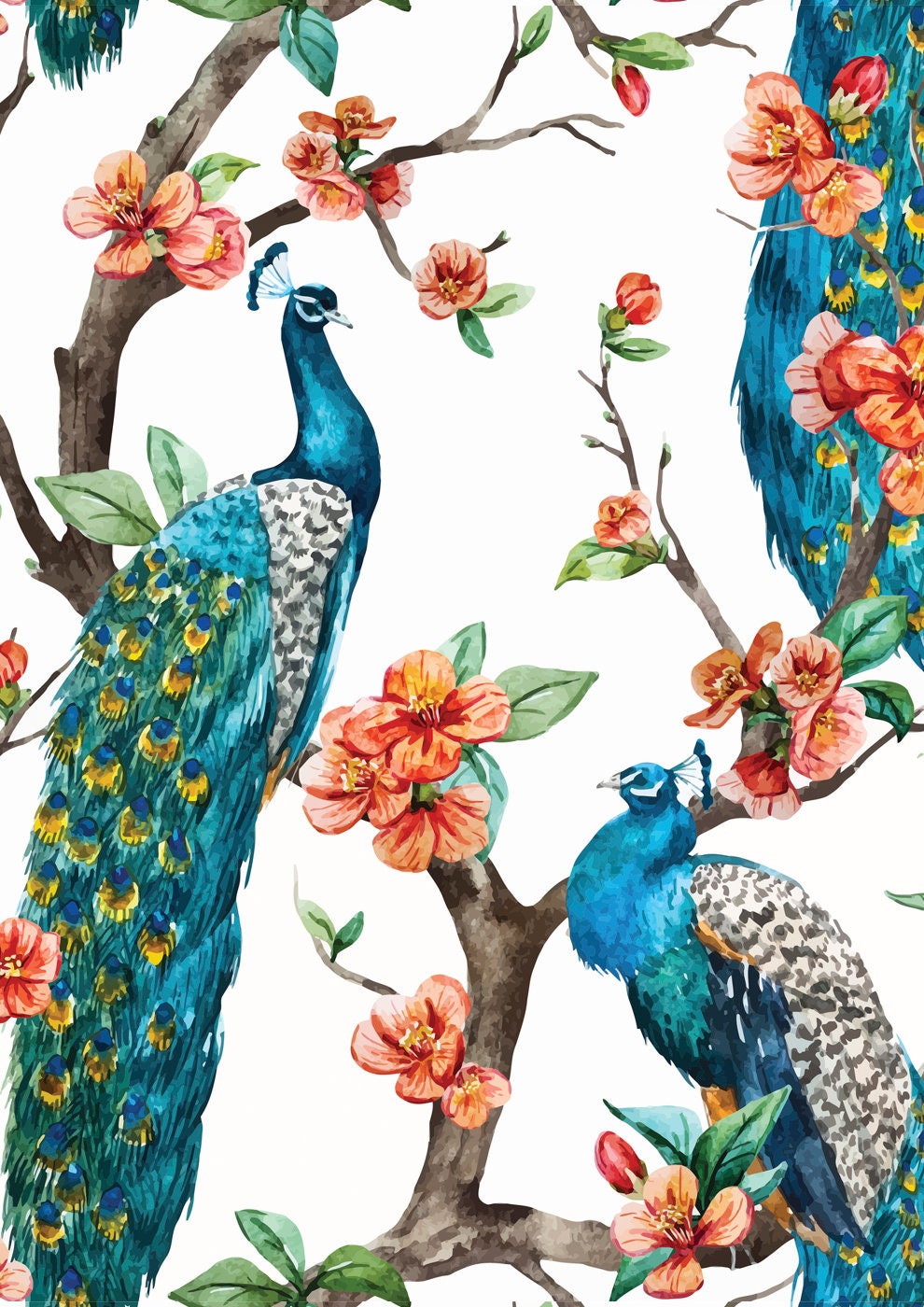 White Peacocks - A1 size large Decoupage Paper