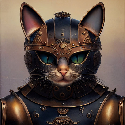 Knight Cat - A1 size large decoupage paper - armour, surreal, armour, steampunk